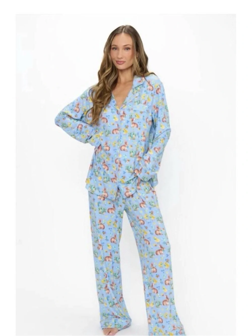 Show Me Your MuMu Light Blue Printed Button-Up Pajama Set